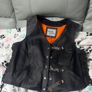 Black Leather Vest with Chain Detail
